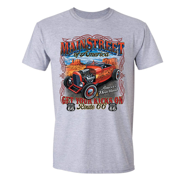 XtraFly Apparel Men's Main Street Route 66 Car Truck Garage Crewneck Short Sleeve T-shirt