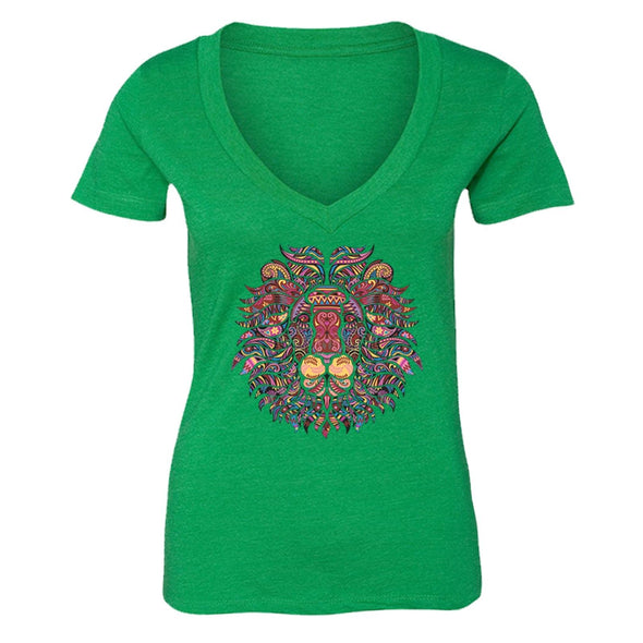 XtraFly Apparel Women's Lion Rasta Reggae Pink Tribal Animal V-neck Short Sleeve T-shirt