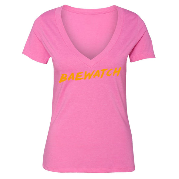 XtraFly Apparel Women's Baewatch Novelty Gag V-neck Short Sleeve T-shirt