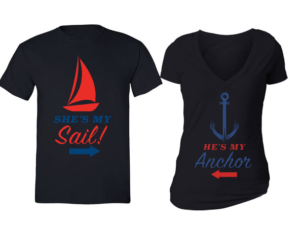 XtraFly Apparel Sail Anchor Vacation Valentine's Matching Couples Short Sleeve T-shirt