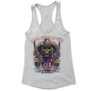 XtraFly Apparel Women's Give up Guns Skull Flag 2nd Amendment Racer-back Tank-Top