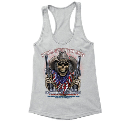 XtraFly Apparel Women's Give up Guns Skull Flag 2nd Amendment Racer-back Tank-Top