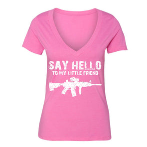 XtraFly Apparel Women's Say Hello Rifle 2nd Amendment V-neck Short Sleeve T-shirt