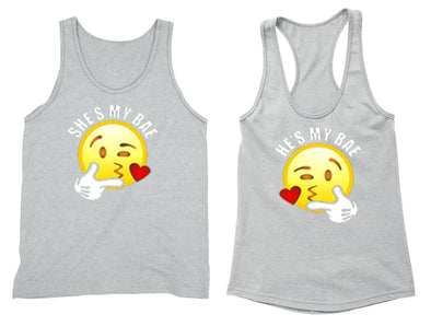 XtraFly Apparel Emoji Bae Heart Valentine's Matching Couples Racer-back Tank-Top