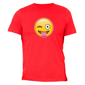 XtraFly Apparel Men's Emoji Wink Tongue Novelty Gag Crewneck Short Sleeve T-shirt
