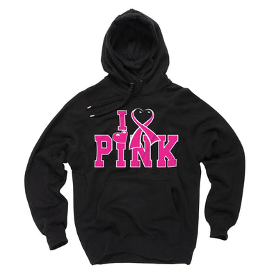 XtraFly Apparel I Love Pink Breast Cancer Ribbon Hooded-Sweatshirt Pullover Hoodie