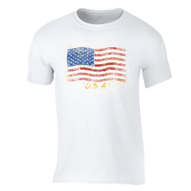 XtraFly Apparel Men's Wavy Flag USA American Pride Crewneck Short Sleeve T-shirt