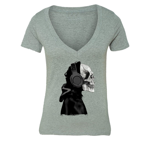 XtraFly Apparel Women's Skeleton Muerte Skulls Day Of The Dead V-neck Short Sleeve T-shirt