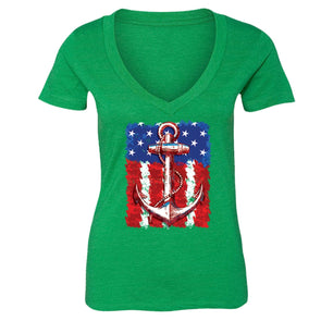 XtraFly Apparel Women's USA Anchor American Pride V-neck Short Sleeve T-shirt