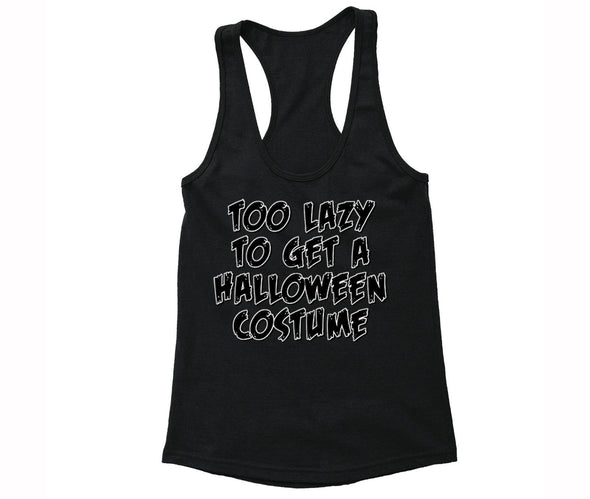 XtraFly Apparel Women's Too Lazy to Get Costume Halloween Pumpkin Racer-back Tank-Top