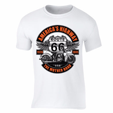 XtraFly Apparel Men's Route 66 America's Highway Biker Motorcycle Crewneck Short Sleeve T-shirt