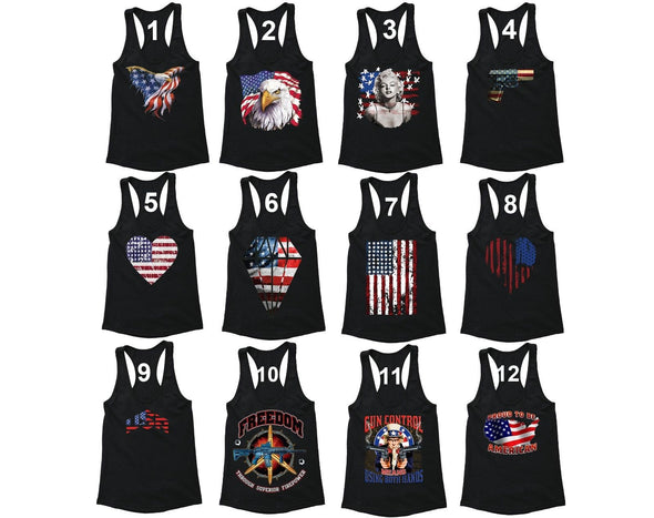 XtraFly Apparel Women's American Flag Distressed 4th of July Racer-back Tank-Top