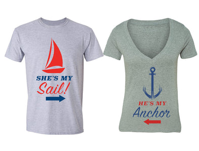 XtraFly Apparel Sail Anchor Vacation Valentine's Matching Couples Short Sleeve T-shirt