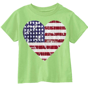 XtraFly Apparel Boys Distressed Heart Flag American Pride Crewneck Short Sleeve T-shirt