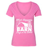 XtraFly Apparel Women's What Happens Barn Novelty Gag V-neck Short Sleeve T-shirt