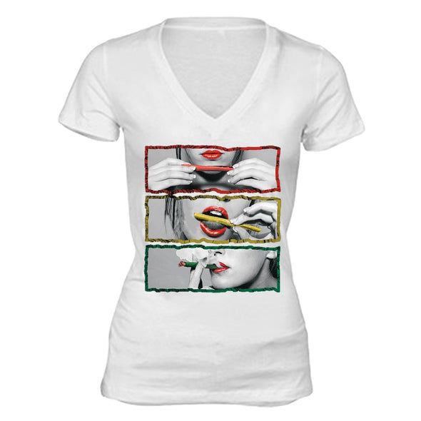 XtraFly Apparel Women's Roll Lick Smoke 420  V-neck Short Sleeve T-shirt