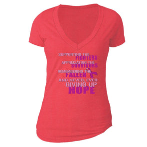 XtraFly Apparel Women's Supporting Fighters Breast Cancer Ribbon V-neck Short Sleeve T-shirt