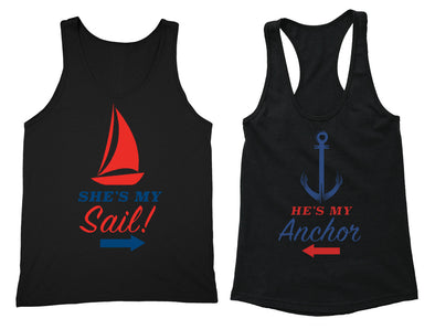 XtraFly Apparel Sail Anchor Vacation Valentine's Matching Couples Racer-back Tank-Top