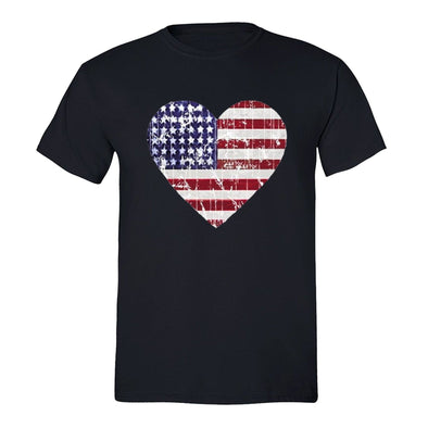 XtraFly Apparel Men's Distressed Heart Flag American Pride Crewneck Short Sleeve T-shirt
