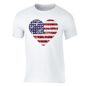 XtraFly Apparel Men's Distressed Heart Flag American Pride Crewneck Short Sleeve T-shirt