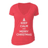 XtraFly Apparel Women's Keep Calm And Merry Ugly Christmas V-neck Short Sleeve T-shirt