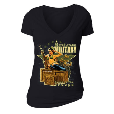 XtraFly Apparel Women's Military Support the Troops 2nd Amendment V-neck Short Sleeve T-shirt