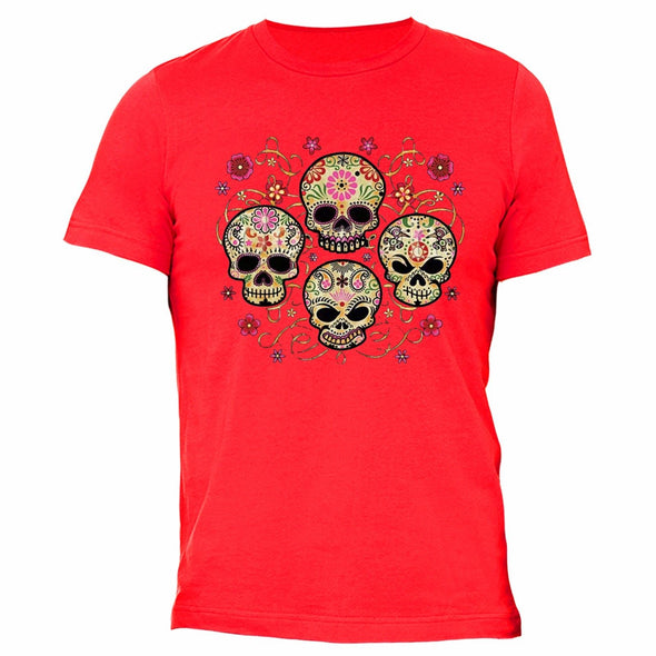 XtraFly Apparel Men's Muerte Four Sugarskull Skulls Day Of Dead Crewneck Short Sleeve T-shirt