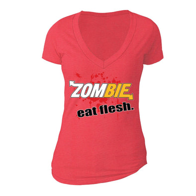 XtraFly Apparel Women's Zombie Eat Flesh Novelty Gag V-neck Short Sleeve T-shirt