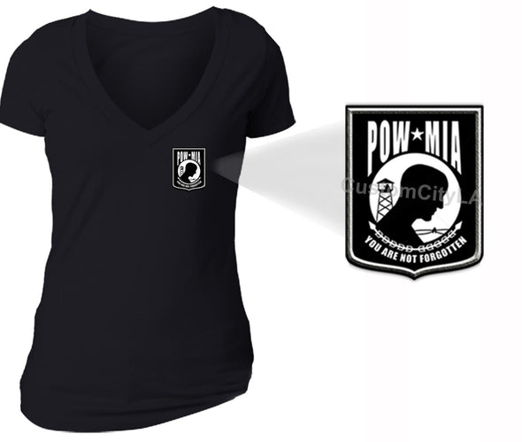 XtraFly Apparel Women's Not Forgotten Pocket Military Pow Mia V-neck Short Sleeve T-shirt