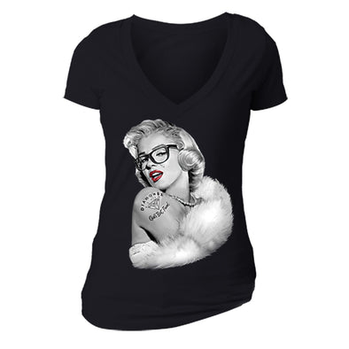 XtraFly Apparel Women's Nerdy Glasses Marilyn Monroe V-neck Short Sleeve T-shirt