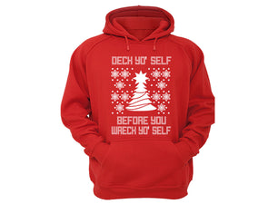 XtraFly Apparel Deck Yo' Self Tree Ugly Christmas Hooded-Sweatshirt Pullover Hoodie