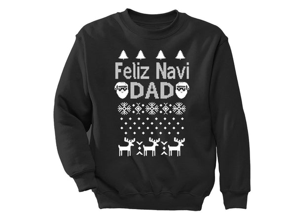 XtraFly Apparel Feliz Navi Dad Navidad Ugly Christmas Pullover Crewneck-Sweatshirt