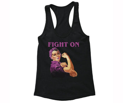 XtraFly Apparel Women's Rosie Riveter Fight Breast Cancer Ribbon Racer-back Tank-Top