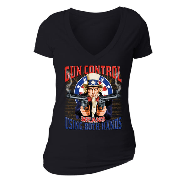 XtraFly Apparel Women's Gun Control Uncle Sam 2nd Amendment V-neck Short Sleeve T-shirt