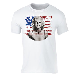 XtraFly Apparel Men's Marilyn Monroe USA Flag American Pride Crewneck Short Sleeve T-shirt