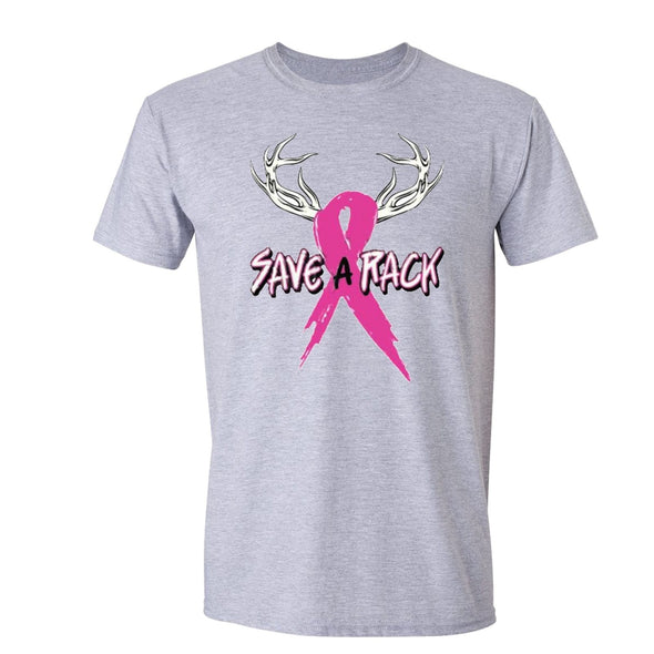 XtraFly Apparel Men's Save a Rack Pink Breast Cancer Ribbon Crewneck Short Sleeve T-shirt