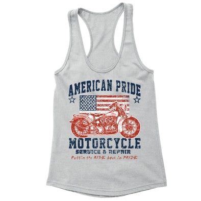 XtraFly Apparel Women's Repair Motorcycle Flag American Pride Racer-back Tank-Top