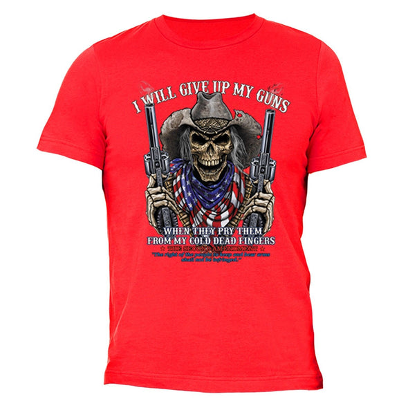 XtraFly Apparel Men's Give up Guns Skull Flag 2nd Amendment Crewneck Short Sleeve T-shirt