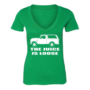 XtraFly Apparel Women's Juice is Loose Bronco OJ Simpson Novelty Gag V-neck Short Sleeve T-shirt