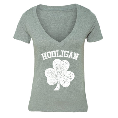 XtraFly Apparel Women's Hooligan Shamrock St. Patrick's Irish V-Neck Short Sleeve T-Shirt