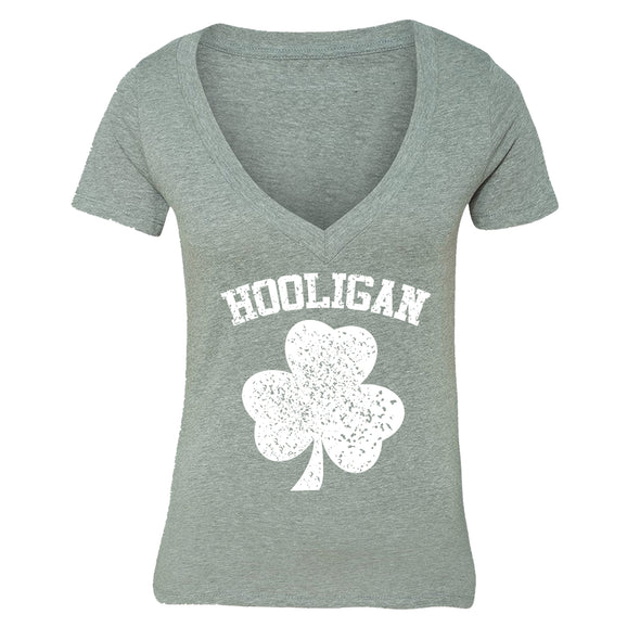 XtraFly Apparel Women's Hooligan Shamrock St. Patrick's Irish V-Neck Short Sleeve T-Shirt