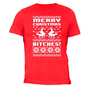 XtraFly Apparel Men's Merry Xmas B*tch*s Ugly Christmas Crewneck Short Sleeve T-shirt