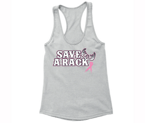 XtraFly Apparel Women's Save A Rack Antlers Breast Cancer Ribbon Racer-back Tank-Top