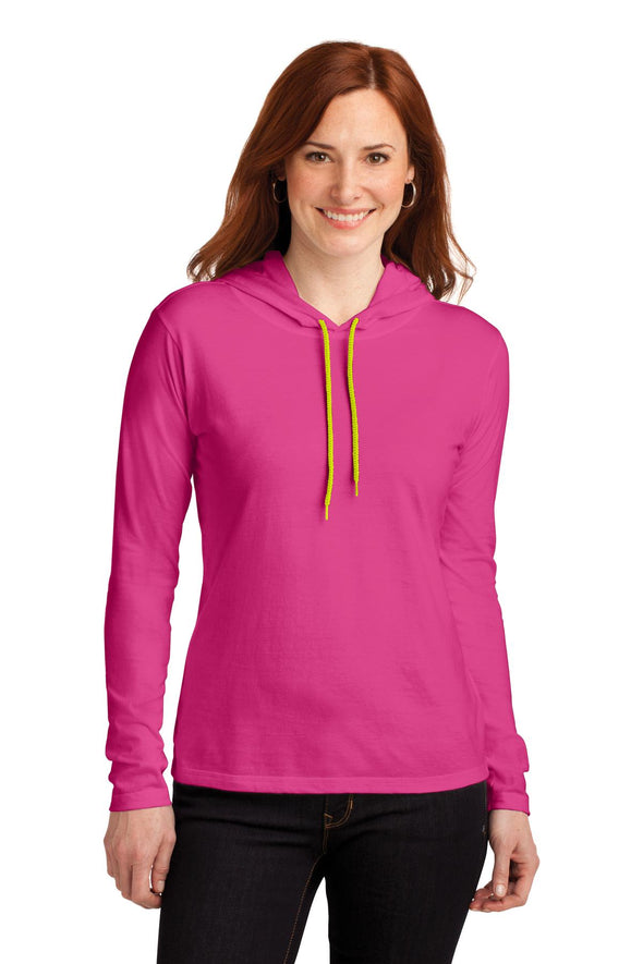 Anvil Ladies 100% Combed Ring Spun Cotton Long Sleeve Hooded T-Shirt