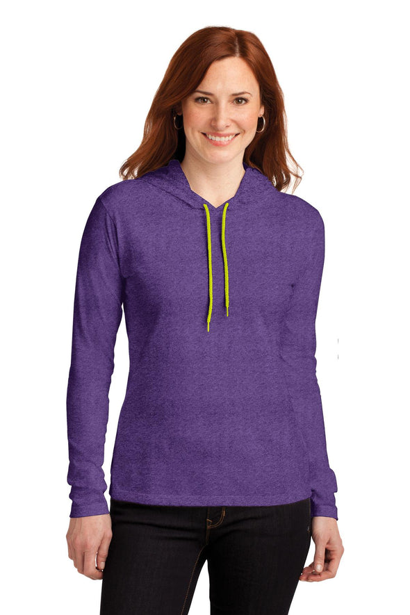Anvil Ladies 100% Combed Ring Spun Cotton Long Sleeve Hooded T-Shirt