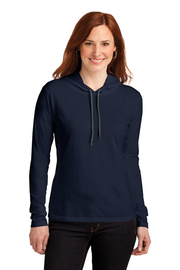Anvil Ladies 100% Combed Ring Spun Cotton Long Sleeve Hooded T-Shirt