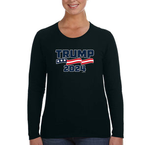 XtraFly Apparel Women's Trump 2024 USA Flag President Election Long Sleeve T-Shirt