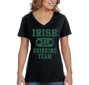 XtraFly Apparel Women's Irish Drinking Team Shamrock St. Patrick's V-Neck Short Sleeve T-Shirt