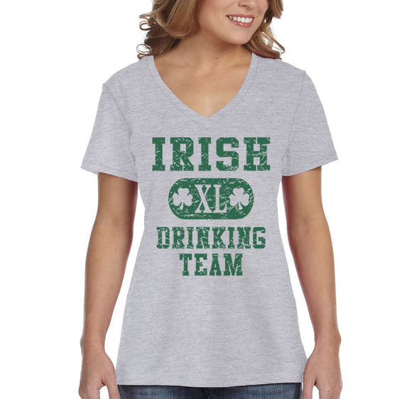XtraFly Apparel Women's Irish Drinking Team Shamrock St. Patrick's V-Neck Short Sleeve T-Shirt