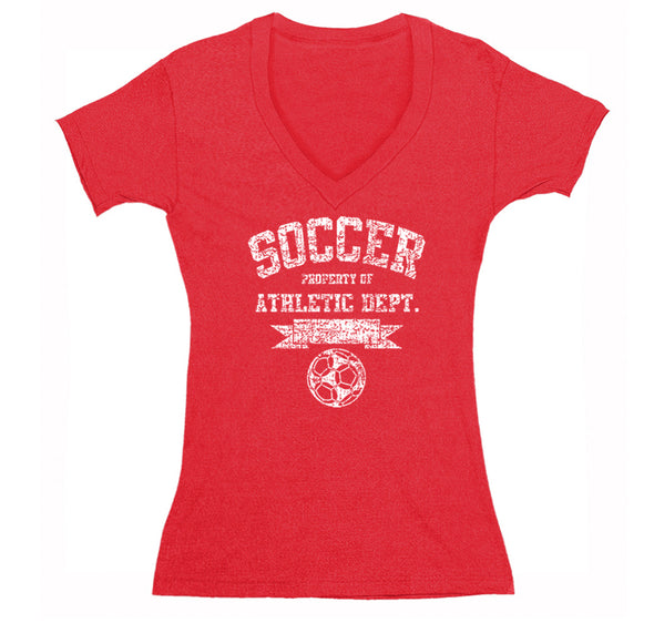 XtraFly Apparel Women's Soccer Property of Athletic Dept Sports Fan V-Neck Short Sleeve T-Shirt